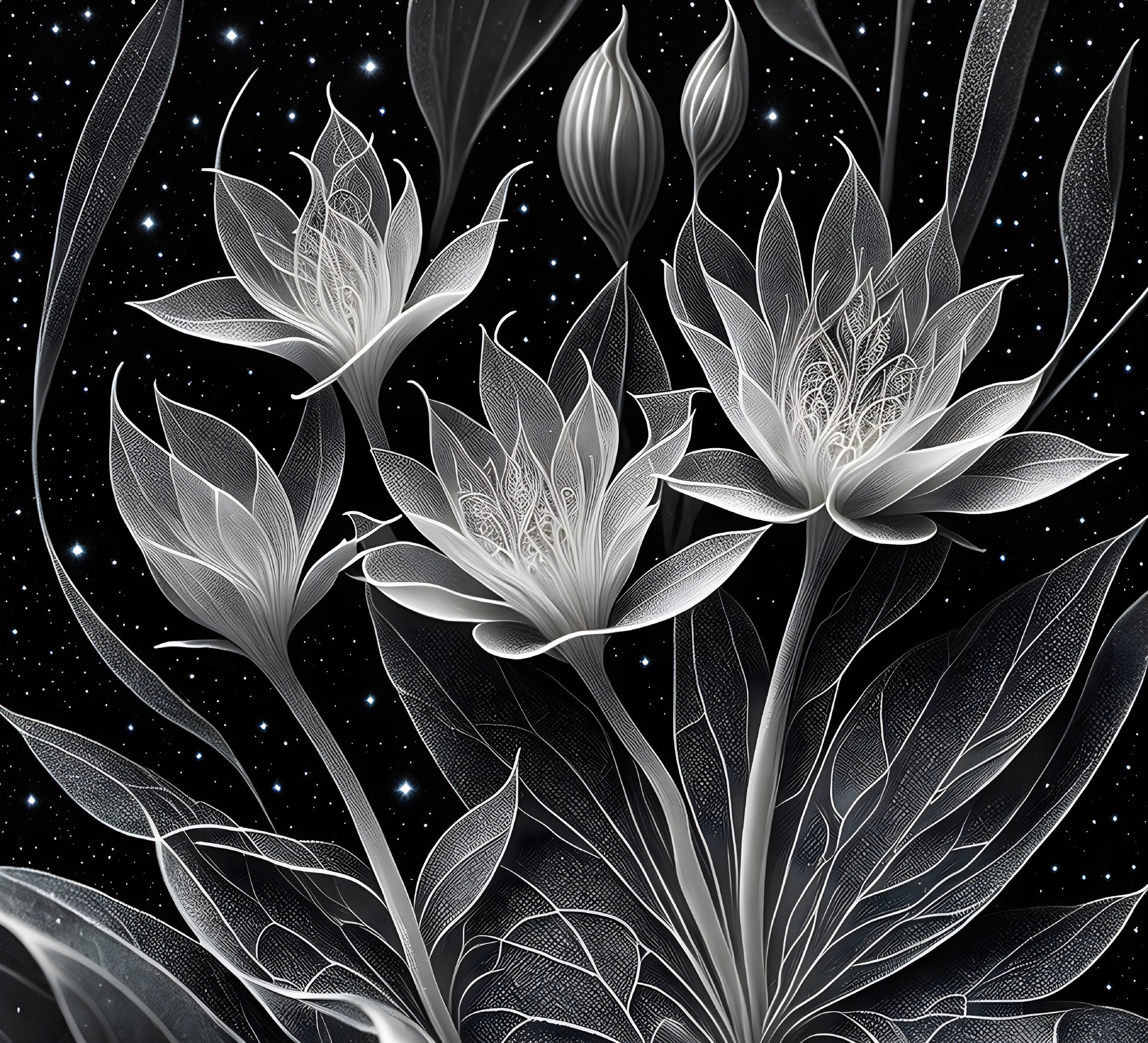 Celestial Blossoms: A Monochromatic Masterpiece