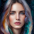 Vibrant abstract portrait of a woman with colorful makeup
