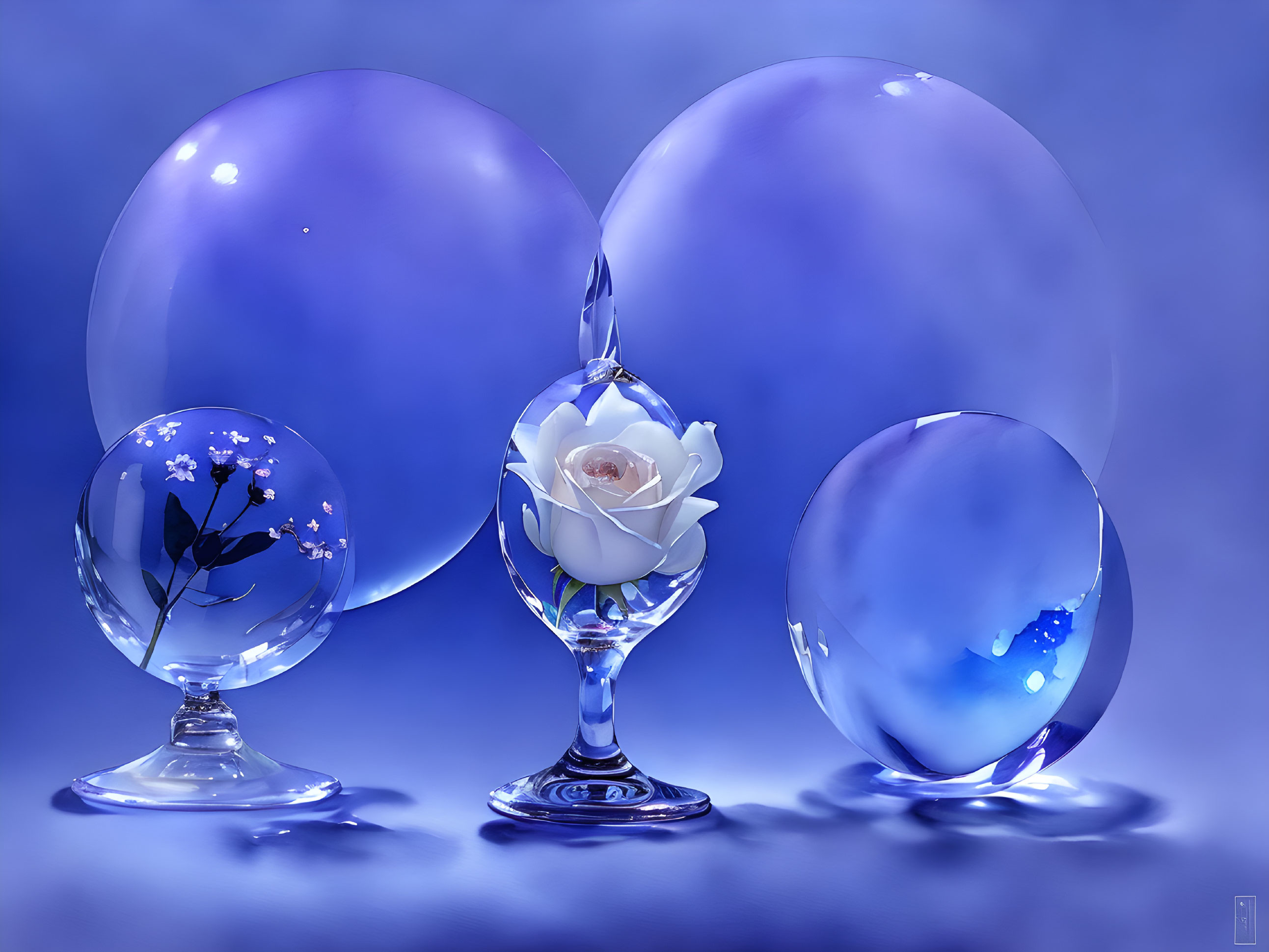 Blue Spheres and Rose Glass Artistry