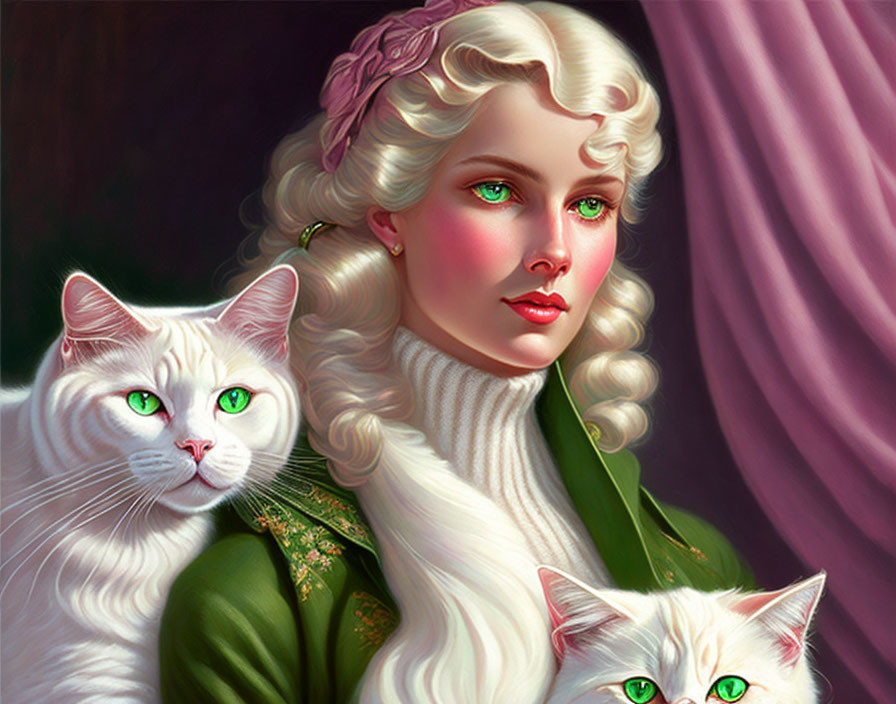 Girl and White Cats