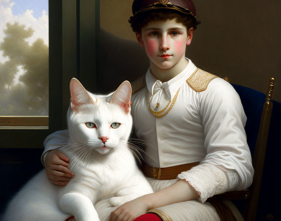 Boy and White Cat
