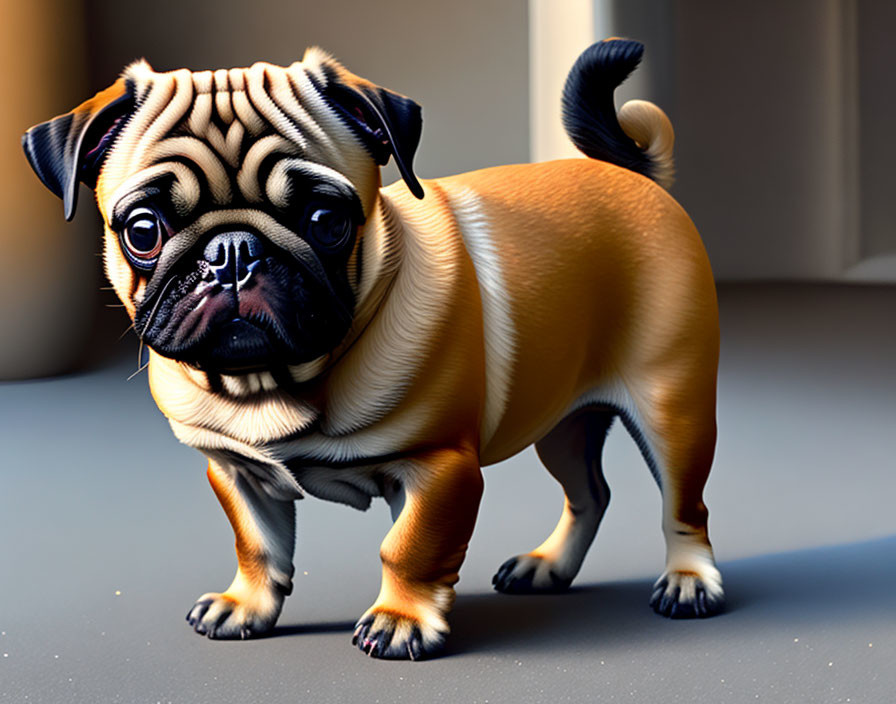 Exaggerated cartoon pug illustration with large eyes and wrinkles