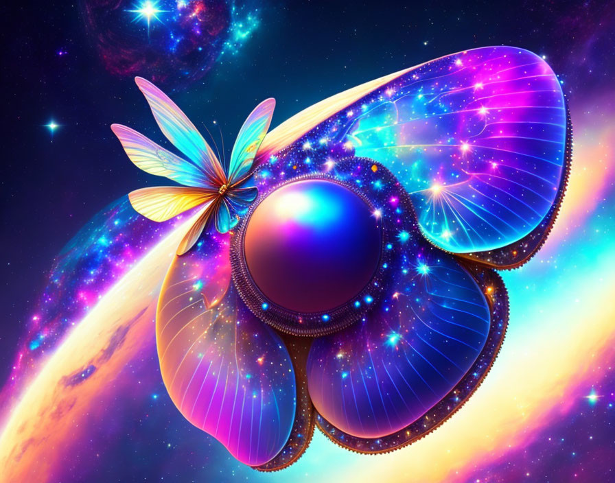 Colorful Butterfly with Luminous Wings in Cosmic Digital Art