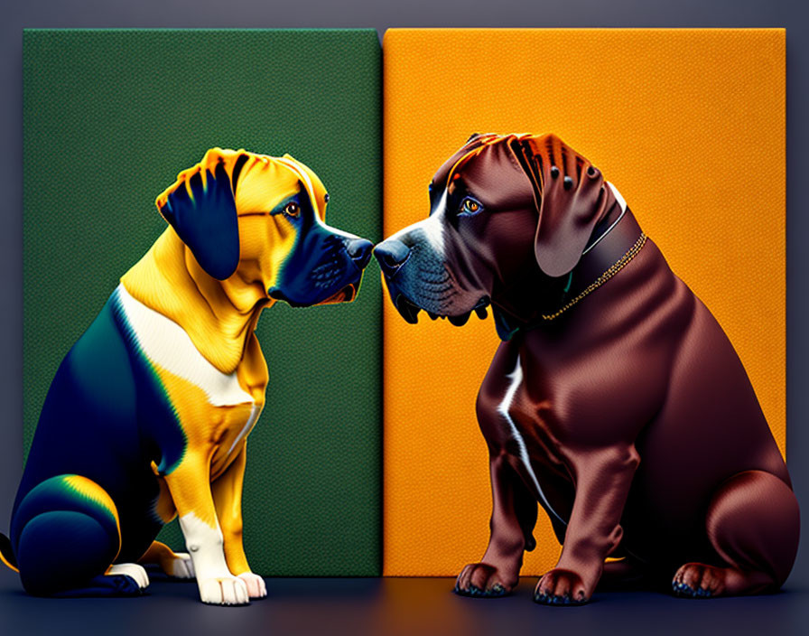 Colorful Stylized Dogs on Dual-Tone Background