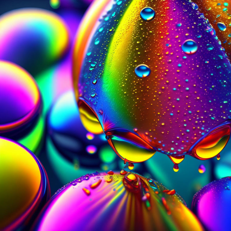 Colorful Water Droplets Create Reflective Abstract Background