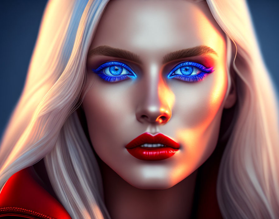 Vibrant digital artwork of woman with blue eyes and blonde hair