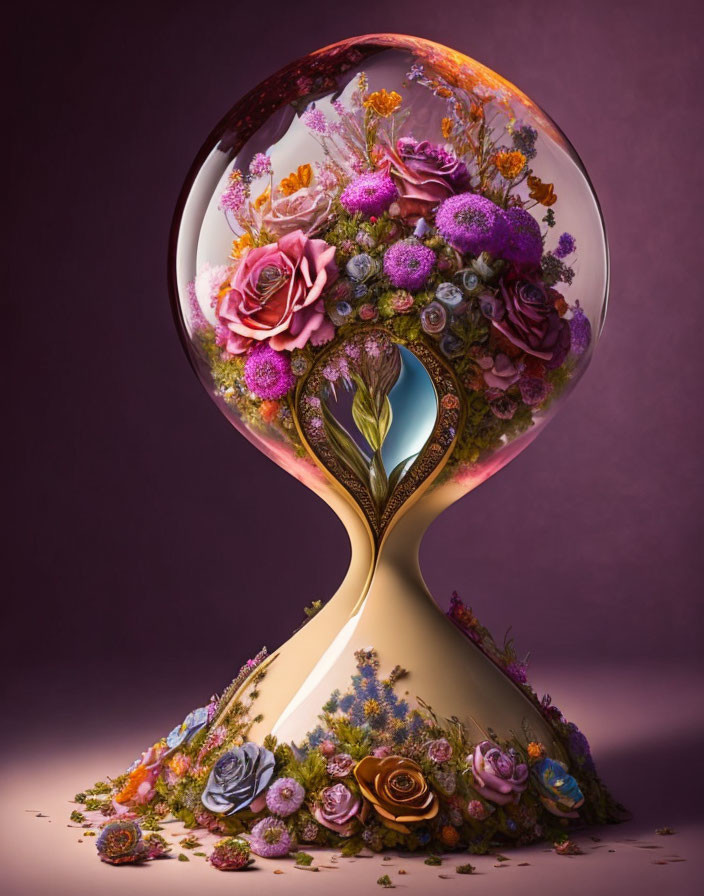 Colorful Floral Hourglass on Purple Background