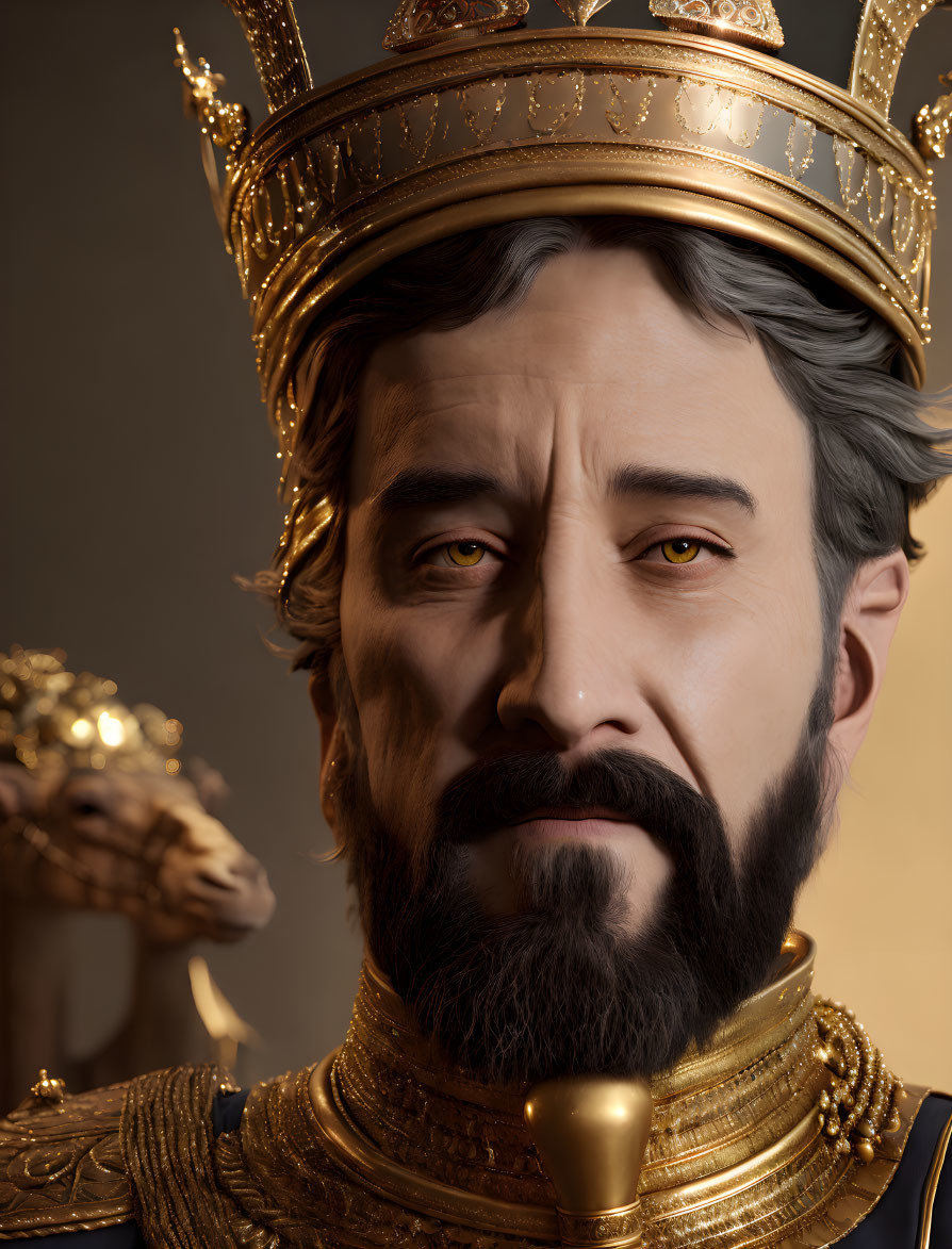 Regal portrait of a bearded man in golden royal armor