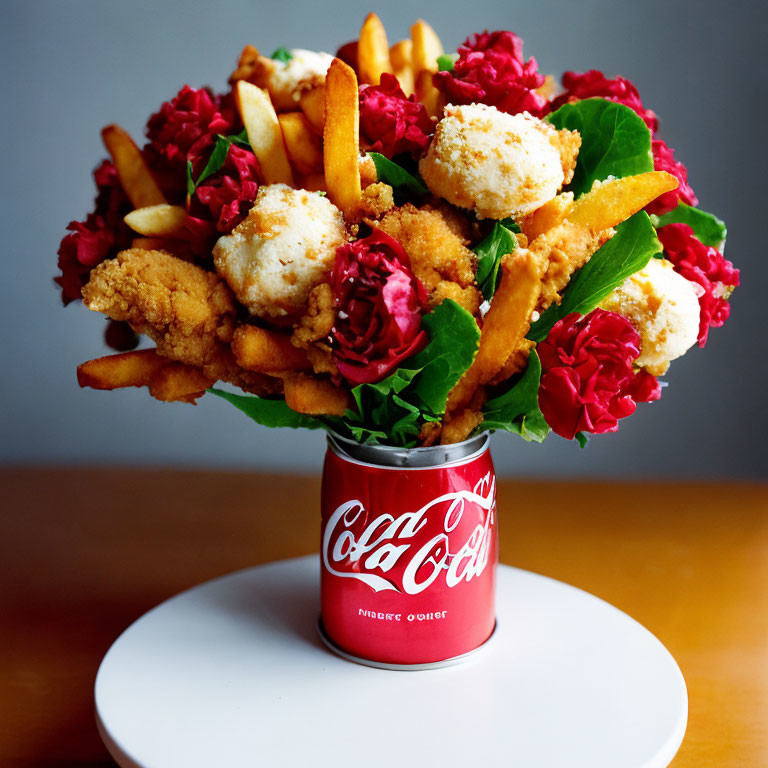  Flower bouquet made of fries and stuff.