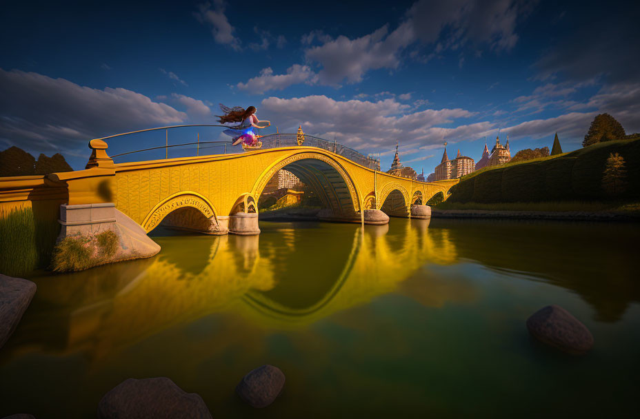 girl jumping from bridge