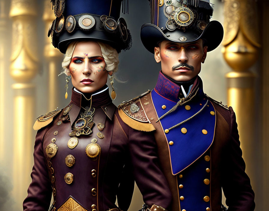 Ornate Steampunk-Style Military Uniforms with High-Collared Jackets