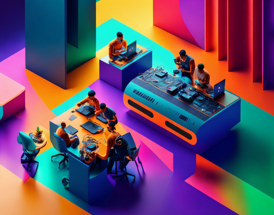 Colorful Office Setting with Cassette Tape Desks