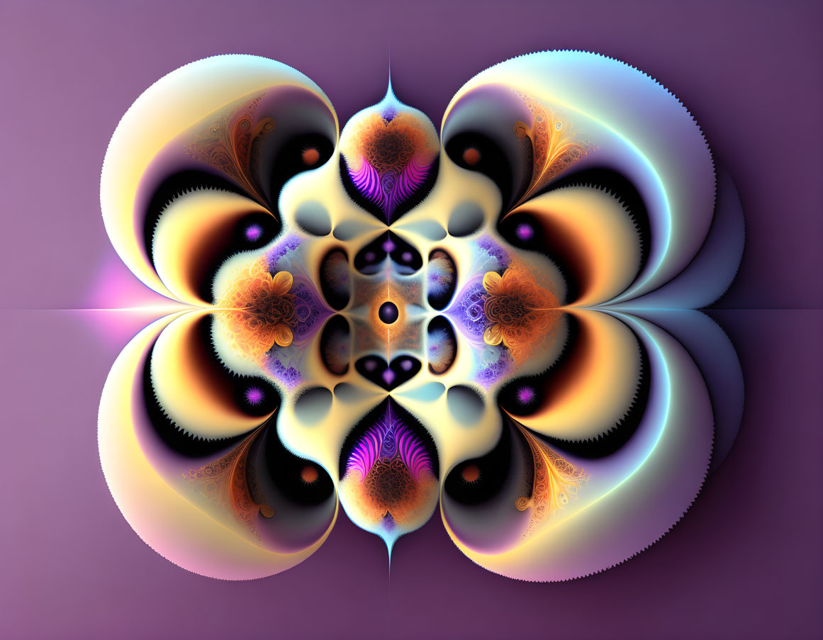 Symmetrical Fractal Design in Purple, Orange, and Blue Hues