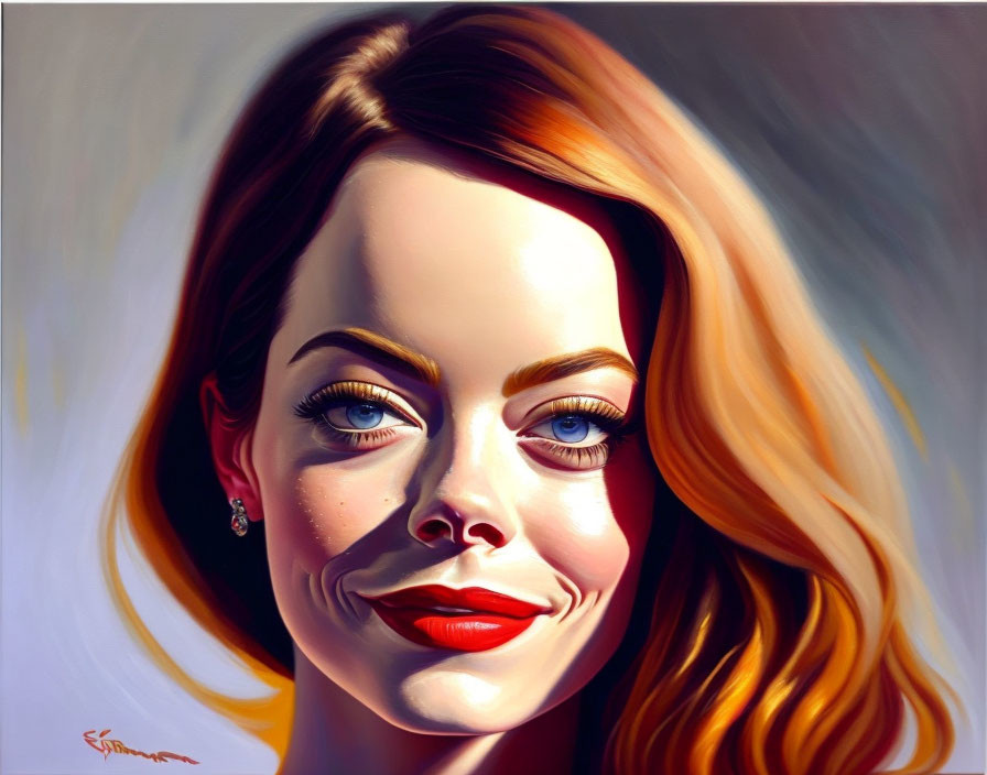 Stylized portrait of woman with radiant skin and auburn hair