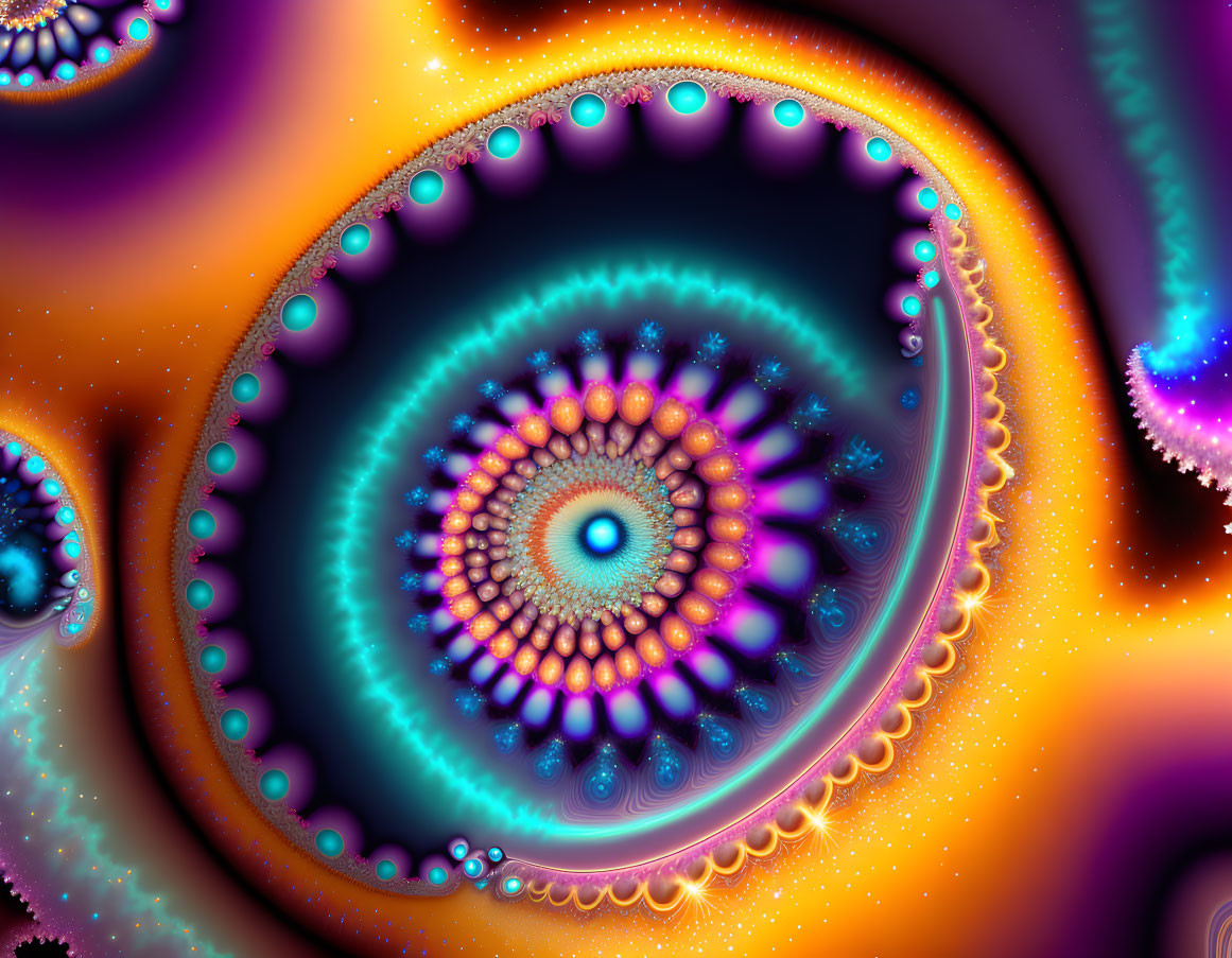 Colorful Fractal Image with Swirling Patterns in Purple, Blue, and Orange