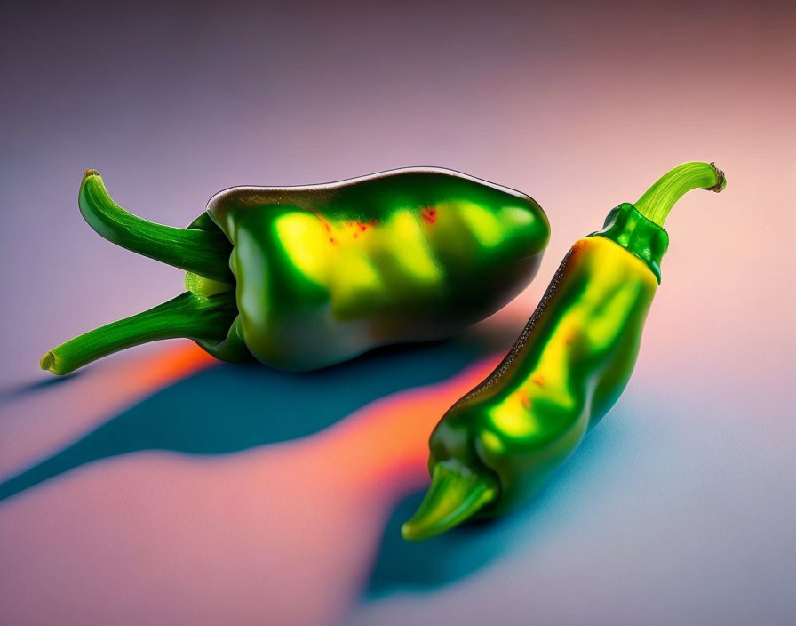 Colorful Bell Peppers on Gradient Background with Light and Shadows