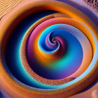 Colorful Swirling Fractal Image with Blues, Oranges, and Purples