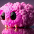 Pink fluffy creature with big eyes and tiny feet on glossy surface