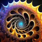 Colorful fractal art with swirling orange, blue, and black patterns