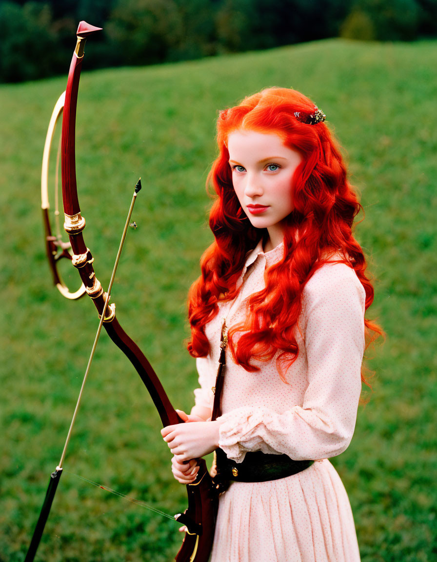 redhead girl with bow