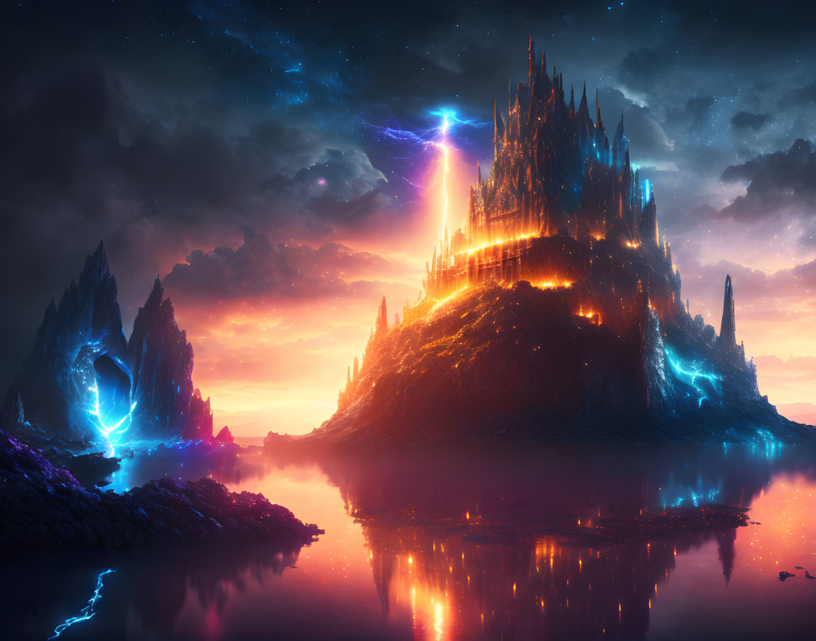 Majestic Glowing Castle on Hill in Fantasy Landscape