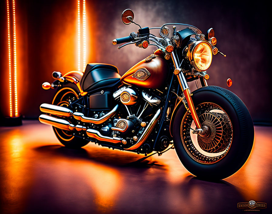 Vintage Motorcycle with Burnt Orange Finish and Chrome Accents on Dark Background