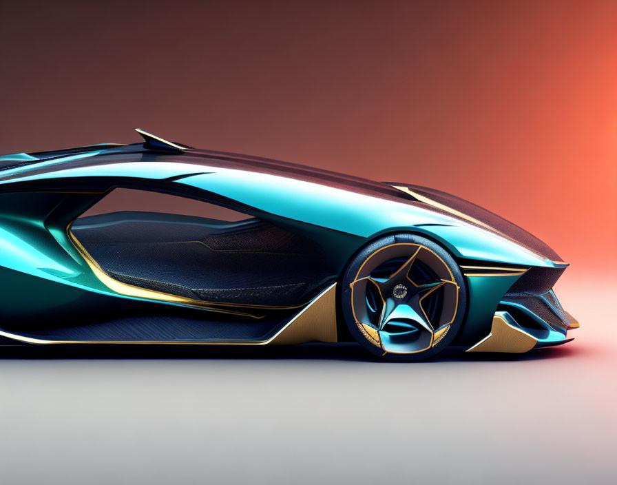 Blue and Gold Futuristic Concept Car with Sleek Design
