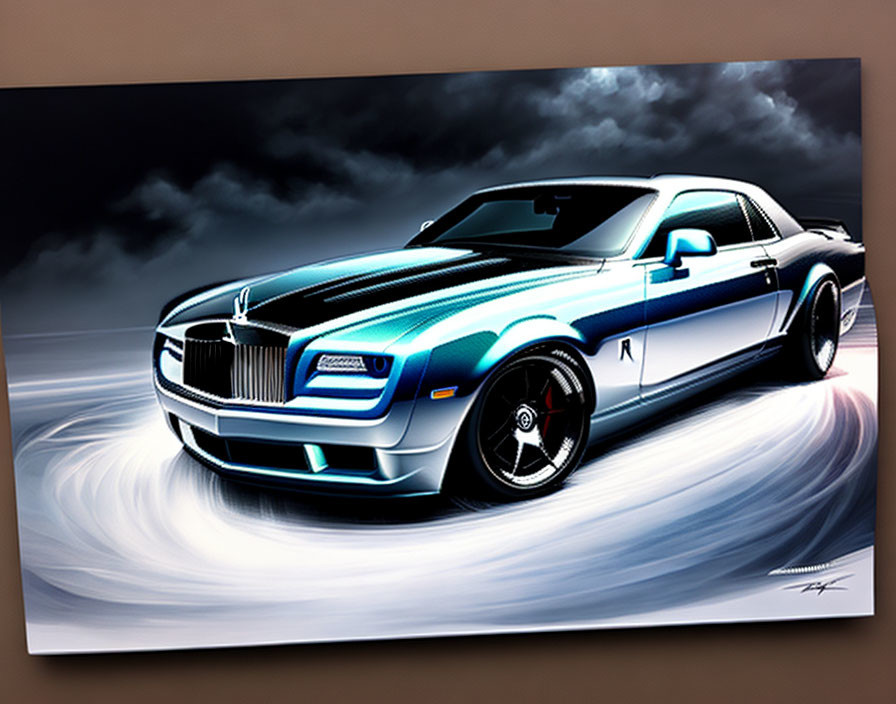 Customized Rolls-Royce Digital Artwork with Bold Blue Stripes