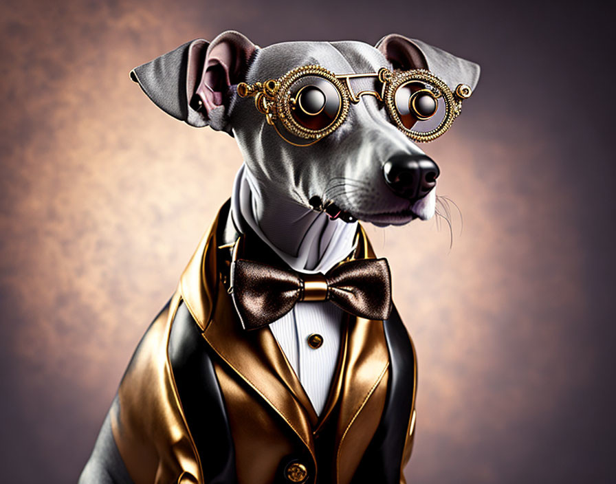 Dog in Tuxedo with Steampunk Glasses