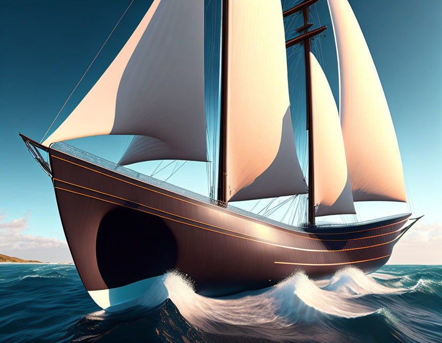 Sleek sailing yacht with billowing sails on ocean waves