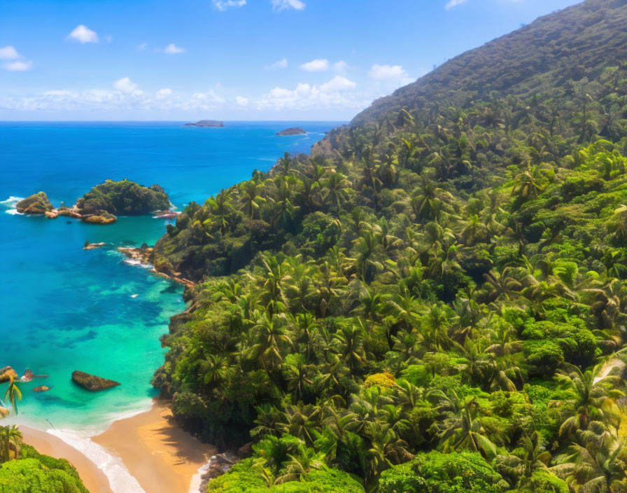 Tropical coastline with emerald waters and sandy beach