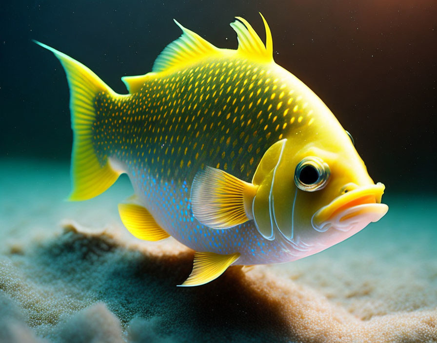 Yellow Fish with White Spots and Yellow Fins Swimming in Ocean
