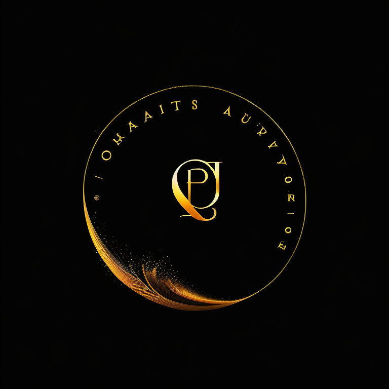 Golden Monogram "PJ" in Circular Frame on Black Background
