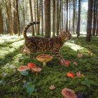 Colorful Tiger Roams Enchanted Forest with Giant Mushrooms