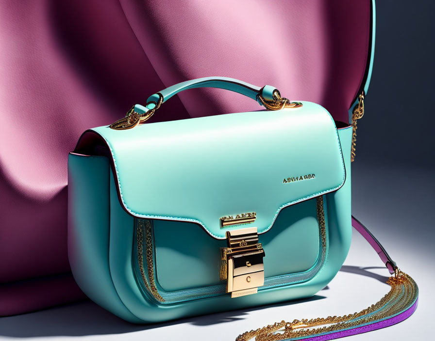 Two-Toned Luxury Handbag: Mint Green & Pink with Gold Chain Strap