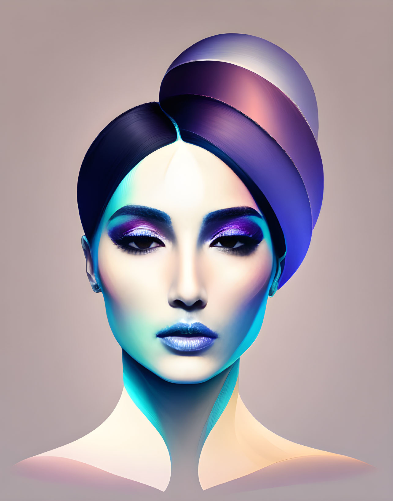 Colorful Gradient Makeup and Stylized Hairstyle Illustration
