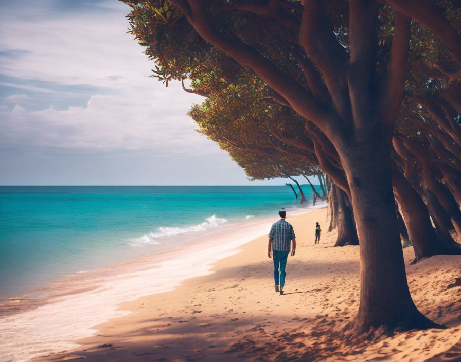 A man Walking on Beach 