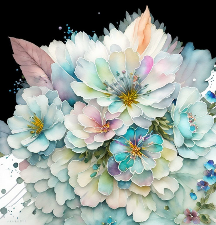 Colorful Watercolor Bouquet Illustration on Dark Background