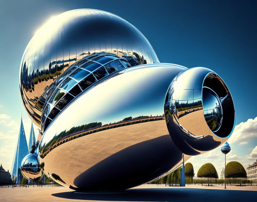 Reflective Spheres Against Blue Sky in Urban Landscape