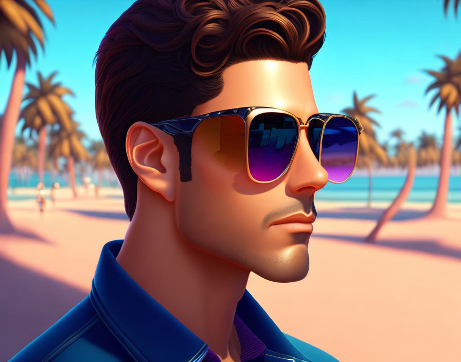 Man with Sunglasses Beach Illustration: Cool Retro Style