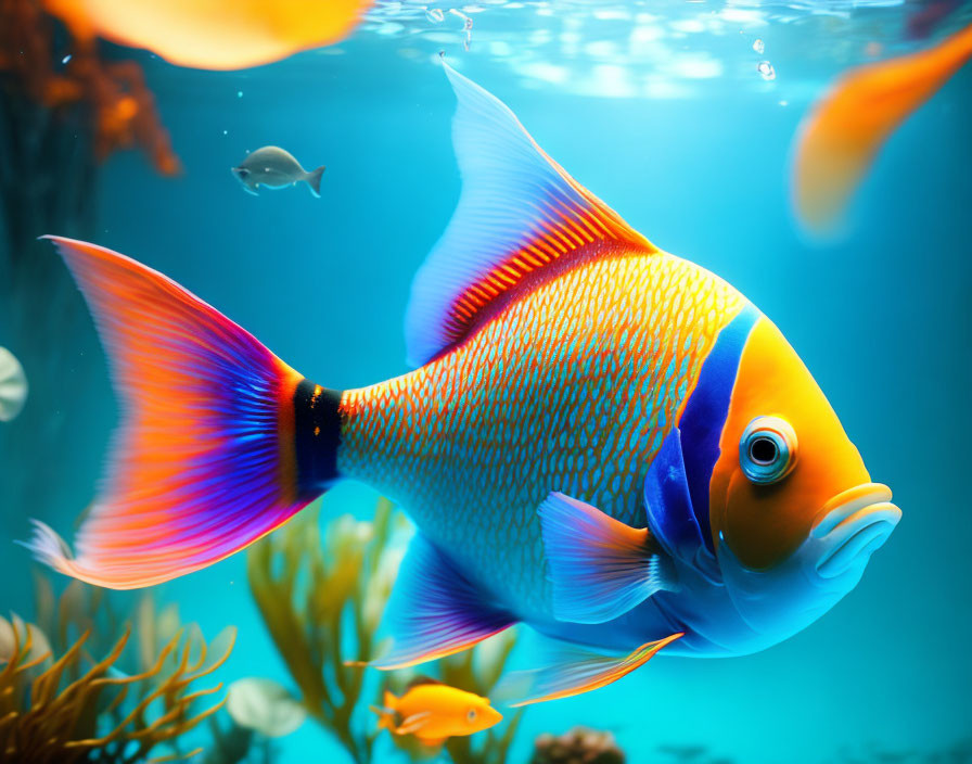 Colorful Tropical Fish Swimming Among Plants in Aquarium