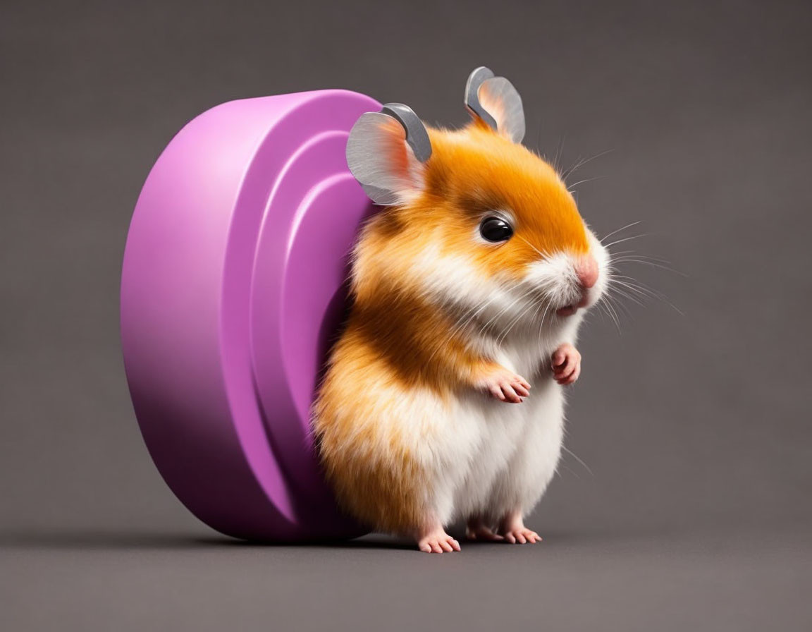 Adorable Hamster Digital Artwork with Purple Shell on Gray Background