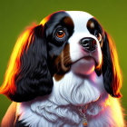 Glossy Cavalier King Charles Spaniel with soulful eyes on green background