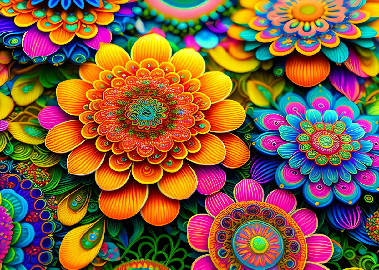 Colourful psychedelic flowers