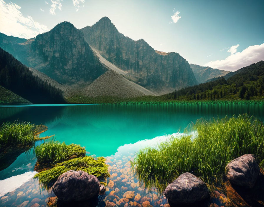 Tranquil Mountain Lake with Turquoise Waters & Scenic Surroundings