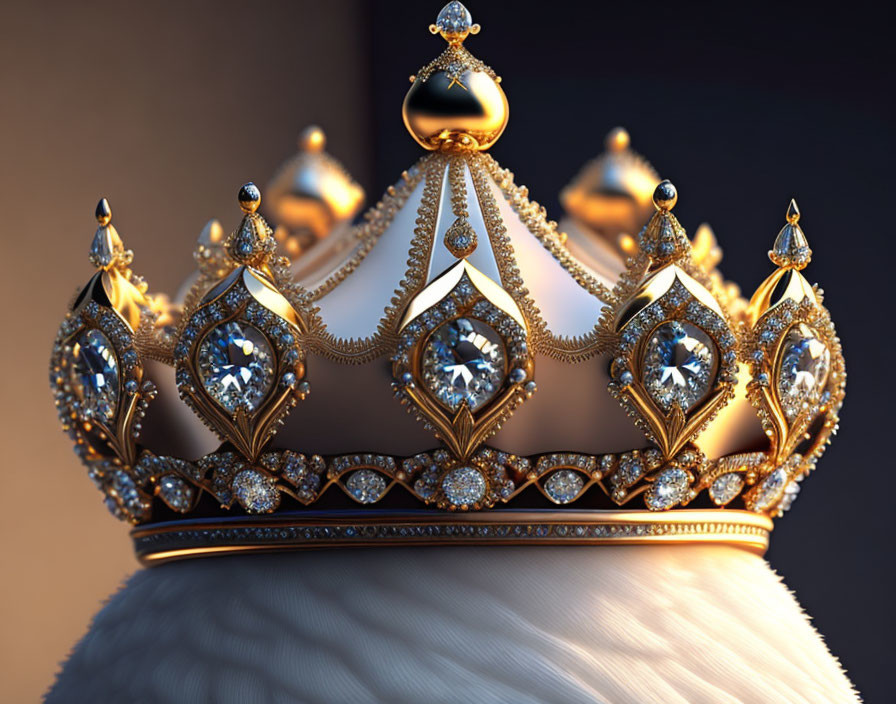 Luxurious Golden Crown with Diamonds and Metalwork on Dark Background