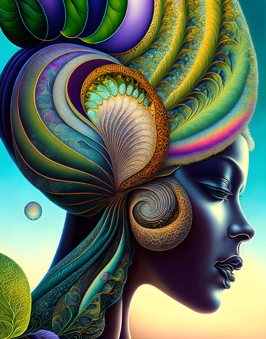 Colorful Stylized Woman Profile with Vibrant Swirling Hair