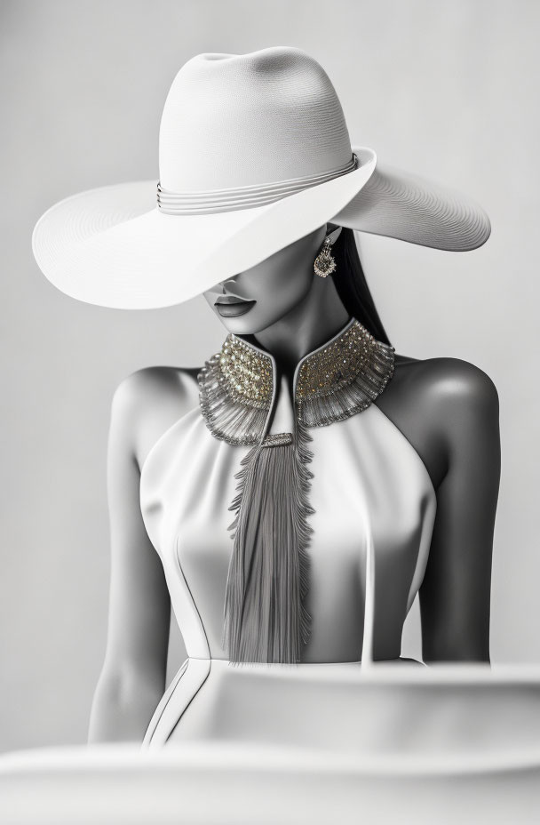 Mannequin with Wide-Brimmed Hat and Beaded Accessories