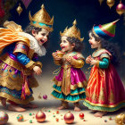 Children in Colorful Royal Costumes Playing with Candies and Ornaments