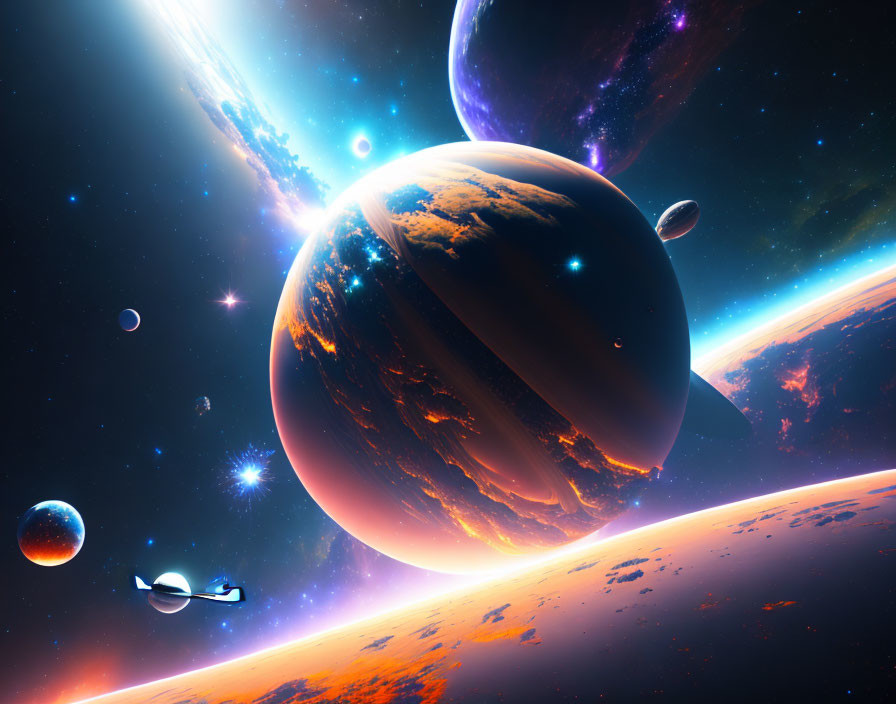 Colorful Cosmic Digital Artwork with Planets and Stars